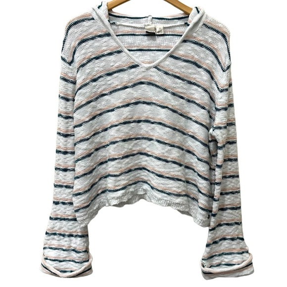 Roxy Sweaters - Roxy Sun Express Hooded Sweater Size Large L Striped Cotton Flare Sleeve Cropped